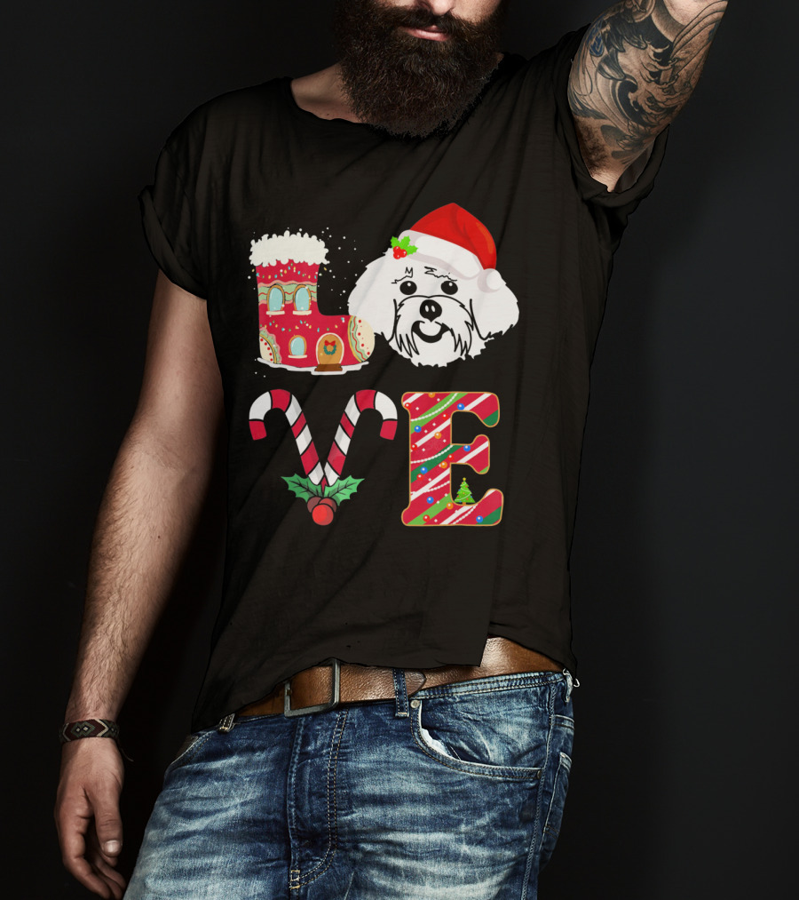 I Love My Maltese Christmas Candy Cane Gingerbread Santa Hat T-Shirt