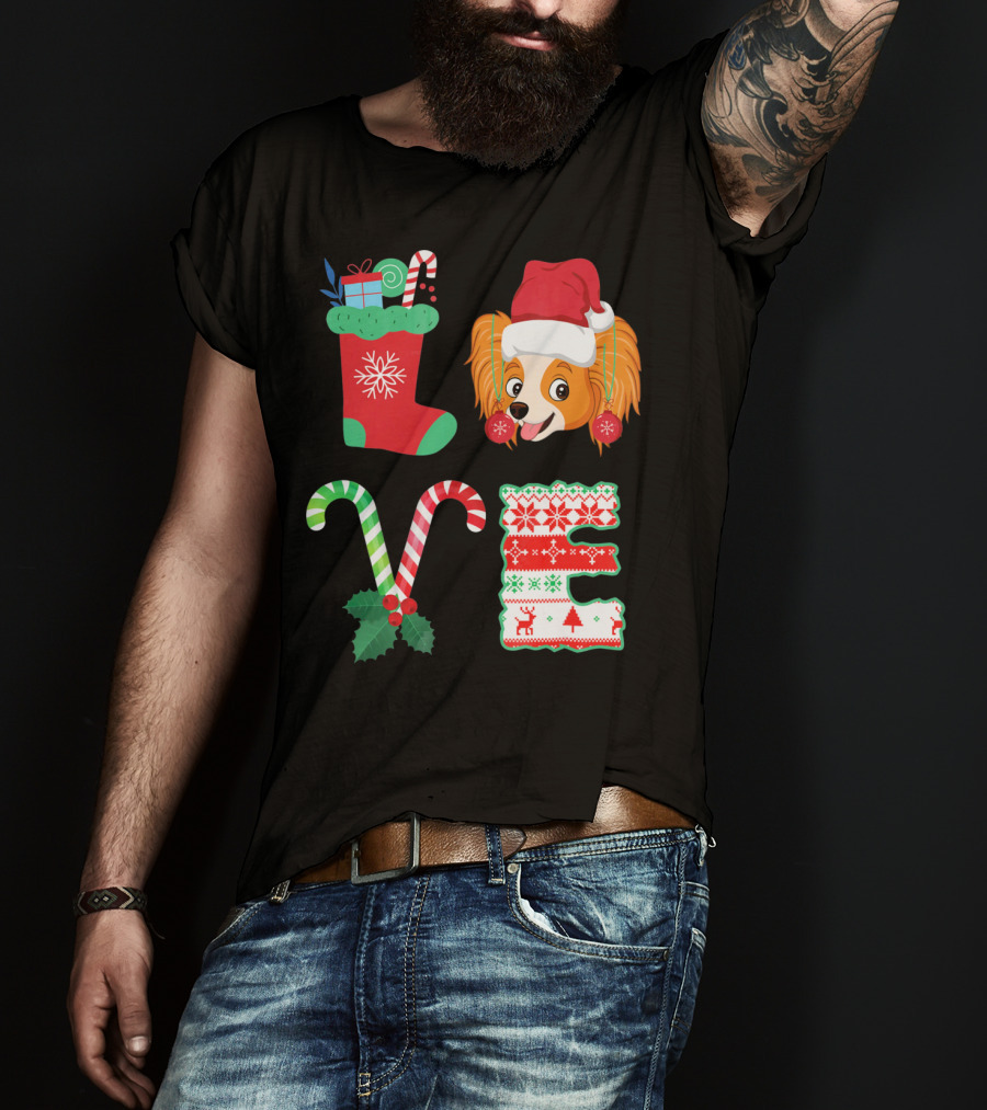 I Love My Papillon Christmas Dog Holiday Decorations T-Shirt