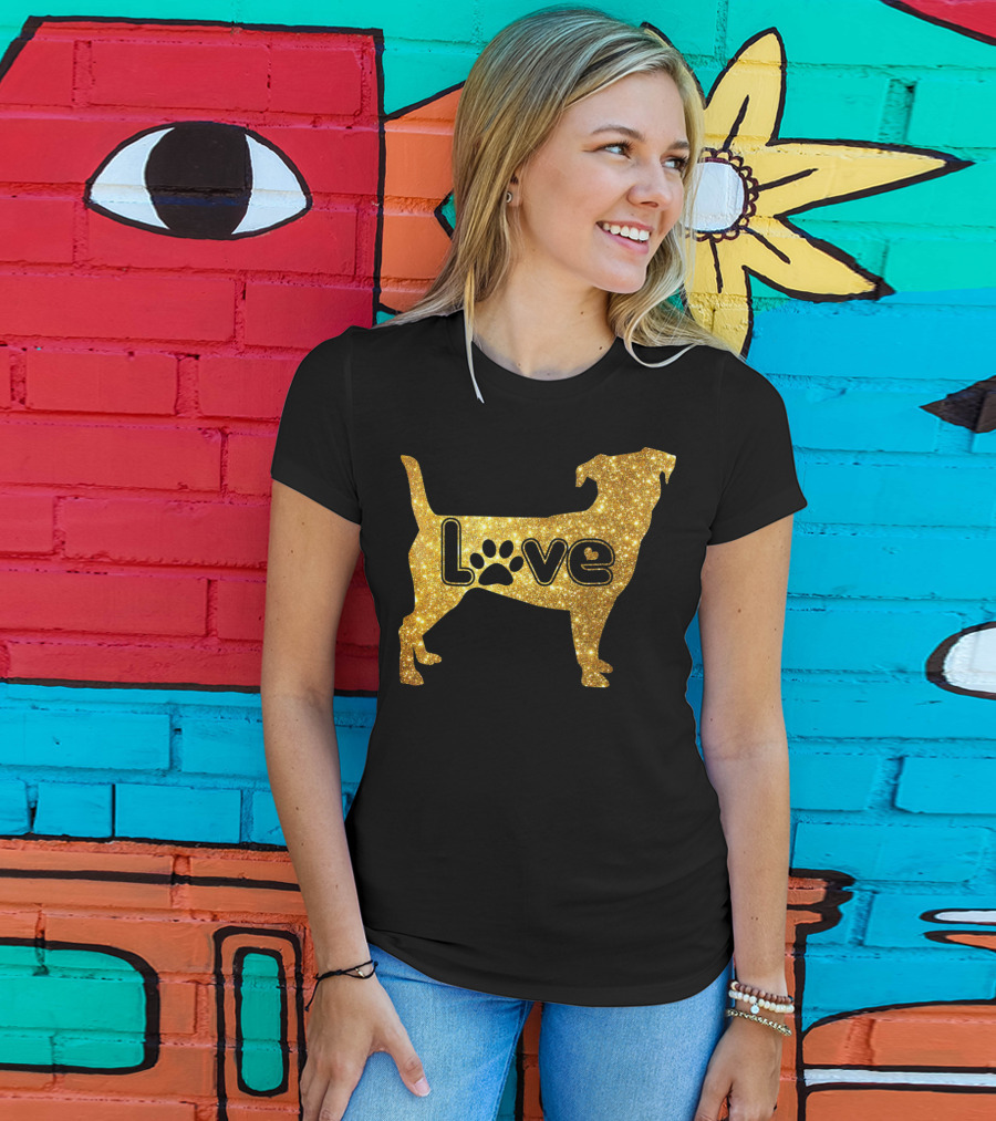 Jack Russell Gold Love Valentine Paw Print Dog T-Shirt