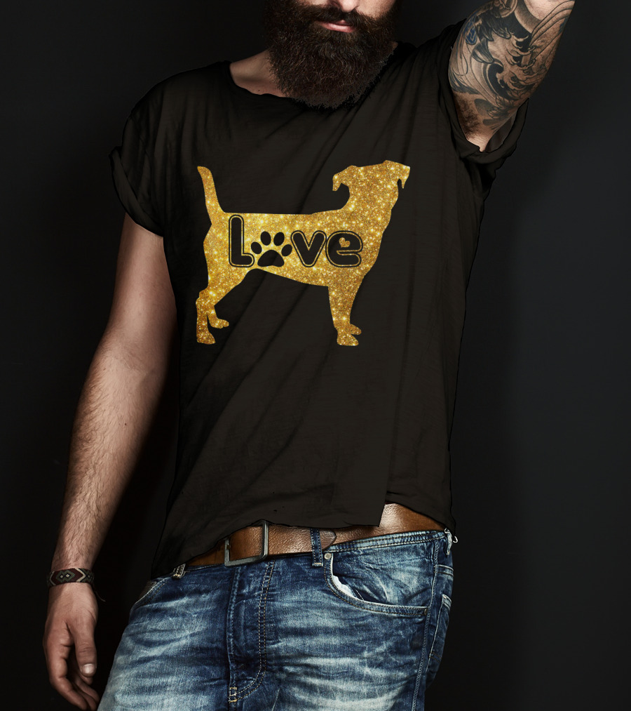 Jack Russell Gold Love Valentine Paw Print Dog T-Shirt