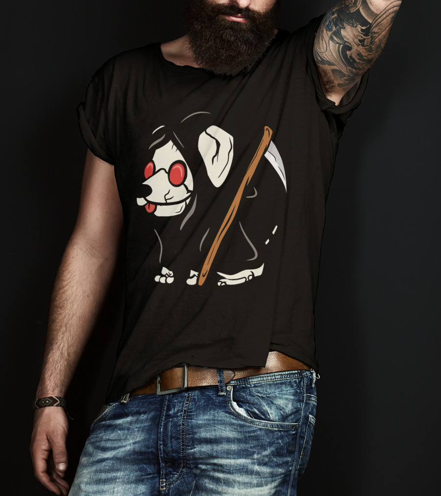 Jack Russell Terrier Reaper With Scythe And Red Glasses T-Shirt