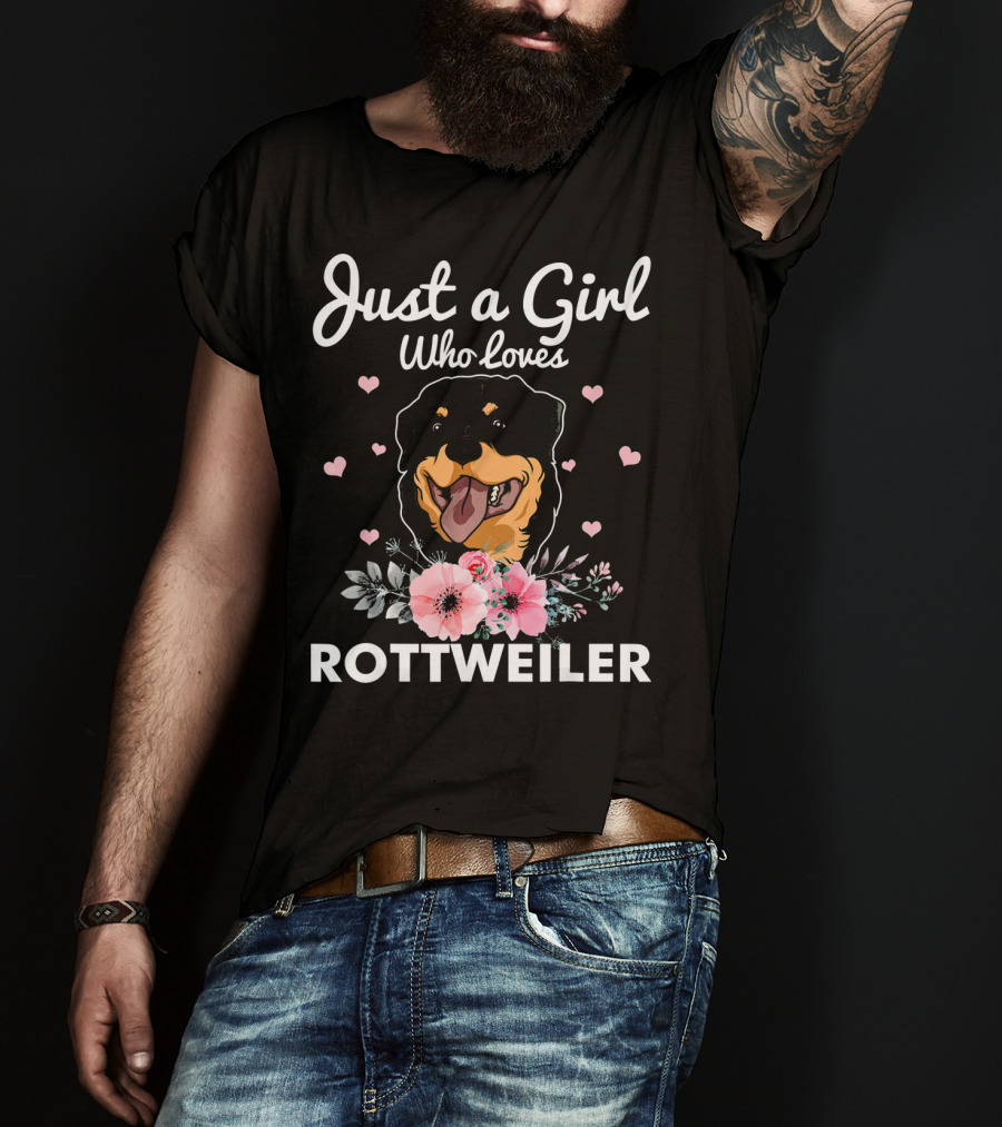 Just A Girl Who Loves Rottweiler With Floral Accents And Heart Details T-Shirt