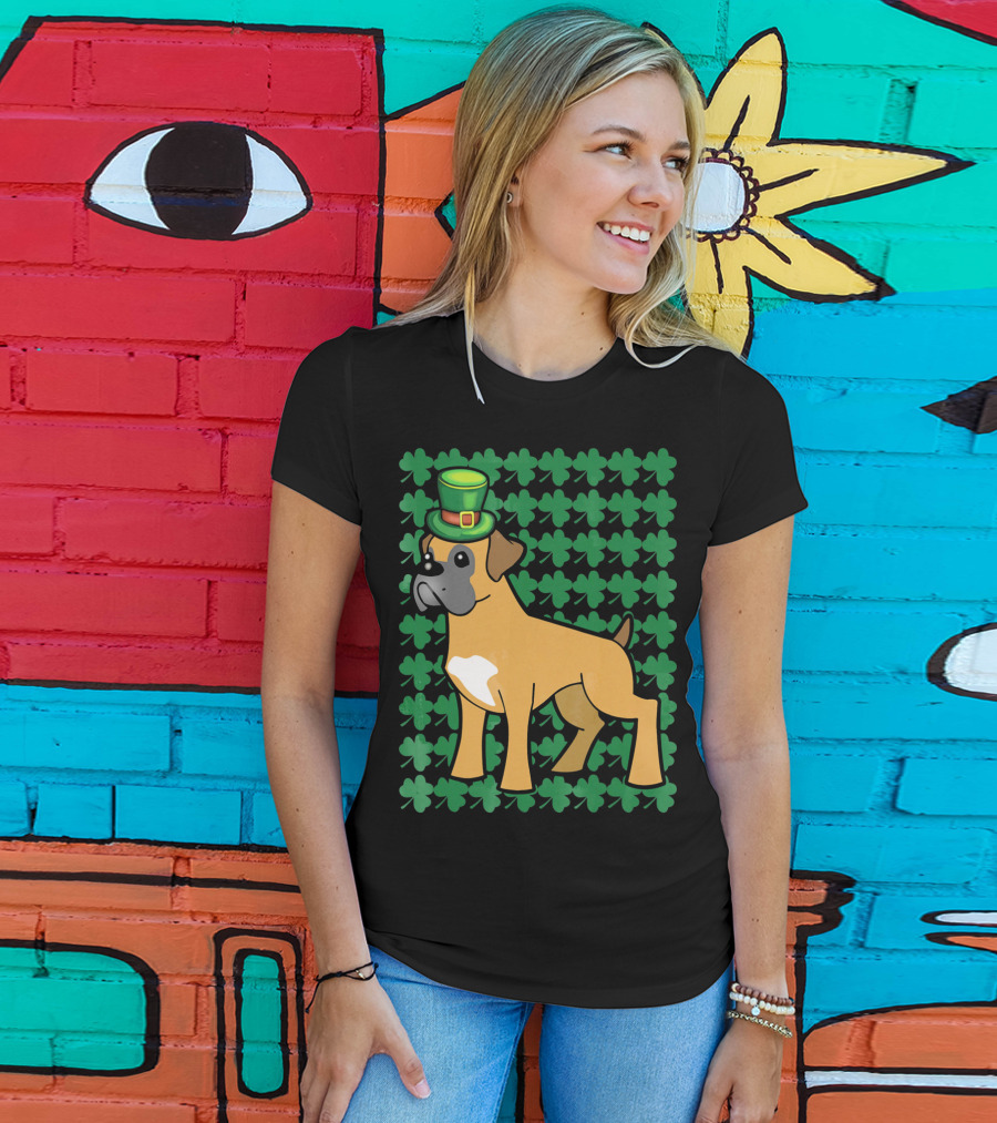 Leprechaun Boxer Dog With Clover T-Shirt