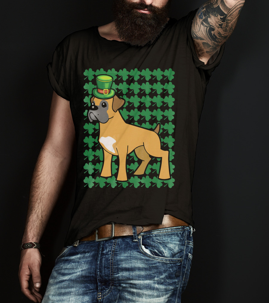 Leprechaun Boxer Dog With Clover T-Shirt