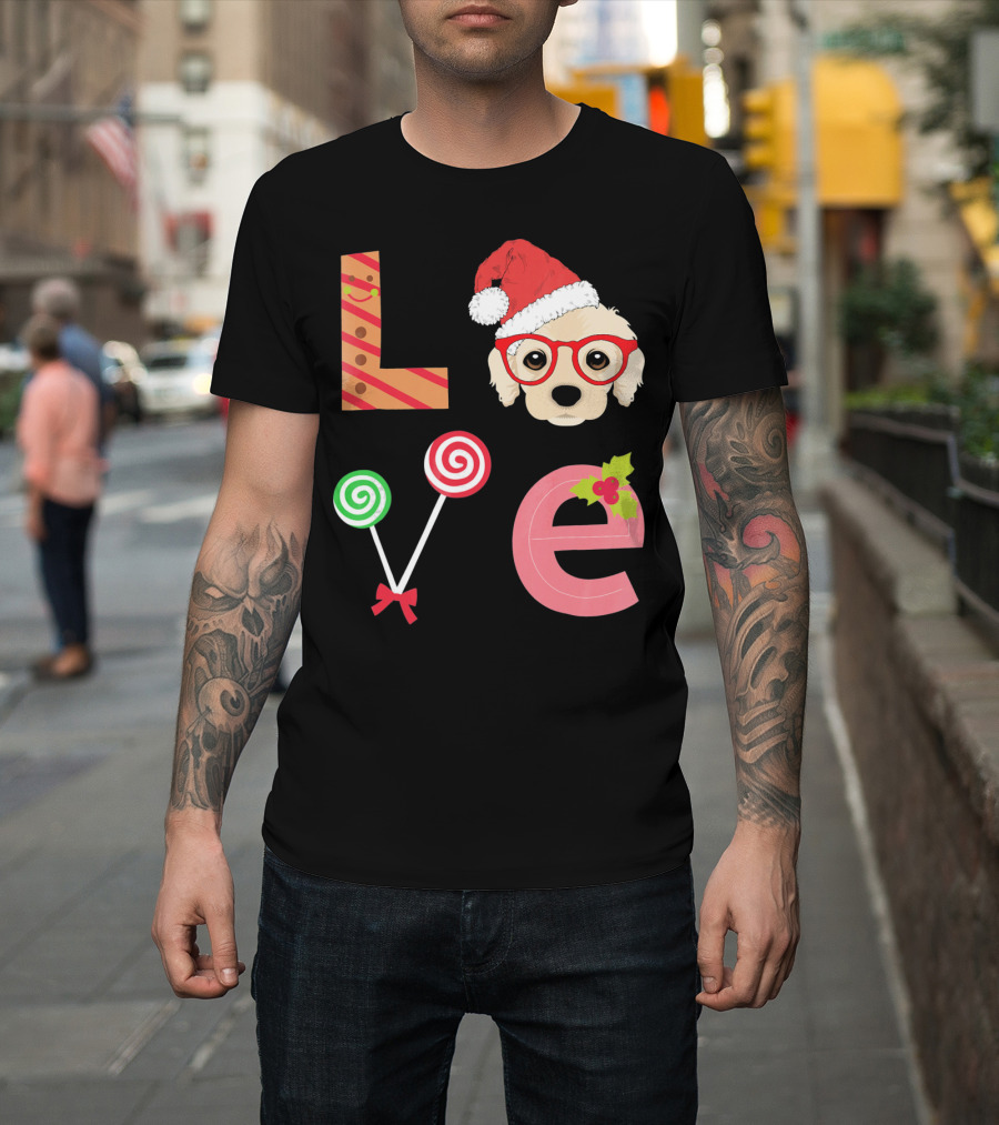 Love Cocker Spaniel Santa Christmas Dog Lollipop Glasses T-Shirt