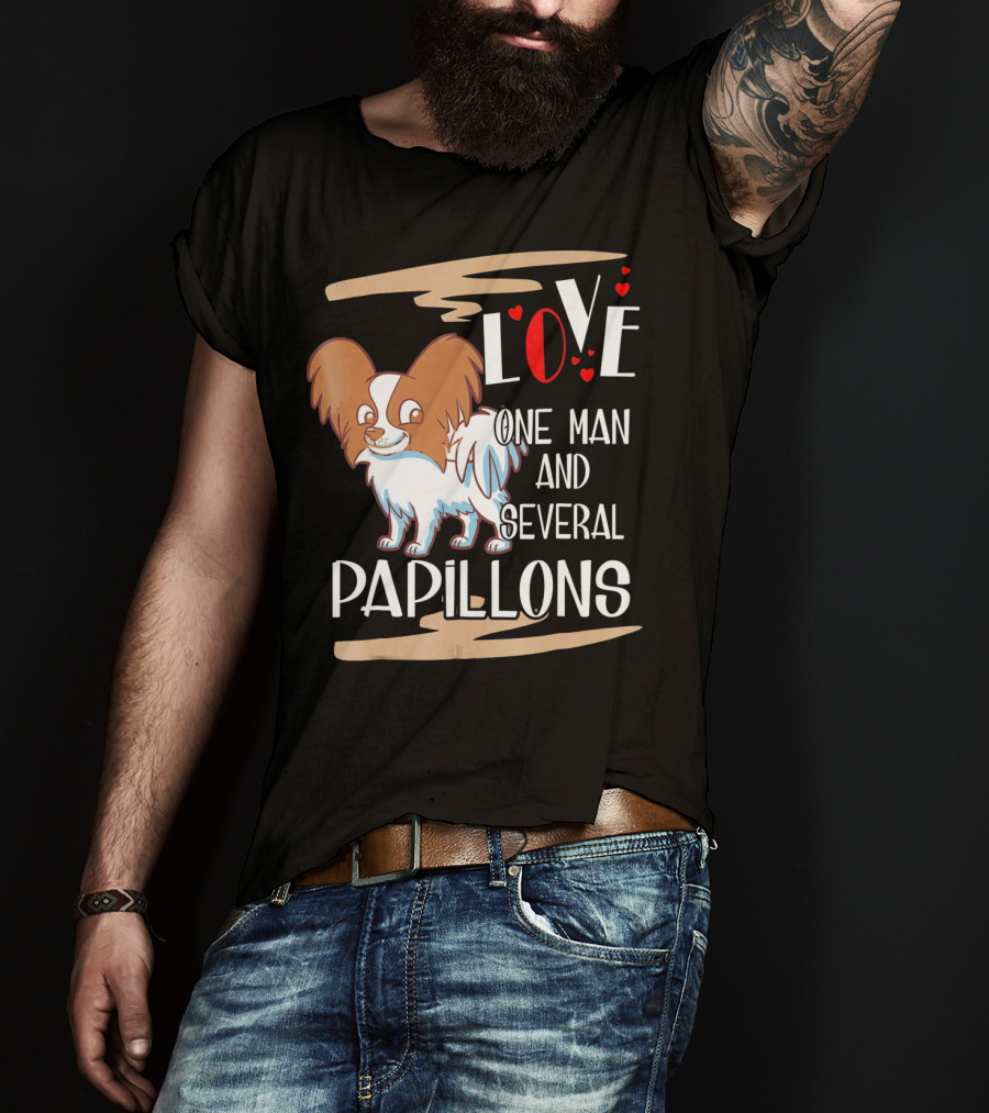 Love One Man And Several Papillons With Hearts T-Shirt