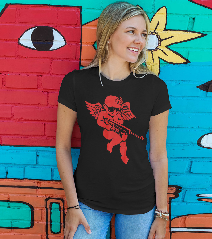 Bad Cupid With Gun And Sunglasses For A Funny Valentine T-Shirt