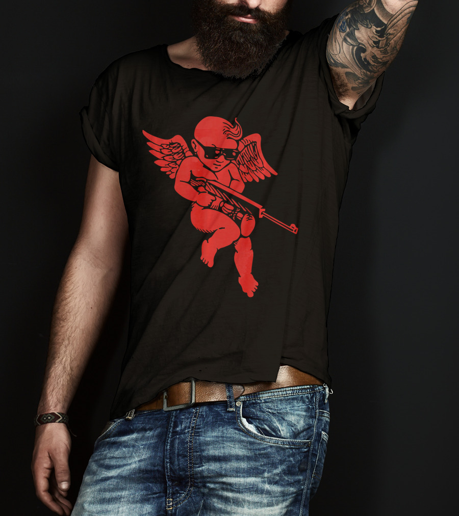 Bad Cupid With Gun And Sunglasses For A Funny Valentine T-Shirt