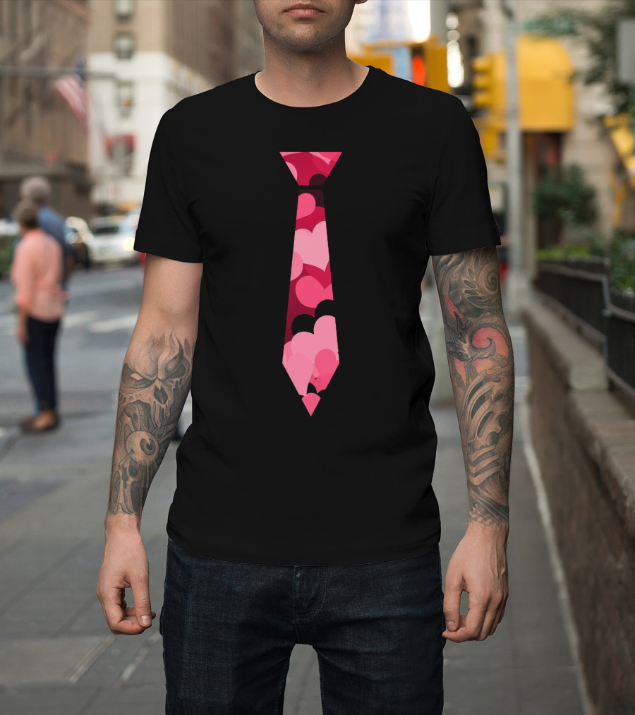 Awesome Red And Pink Heart Patterned Neck Tie T-Shirt