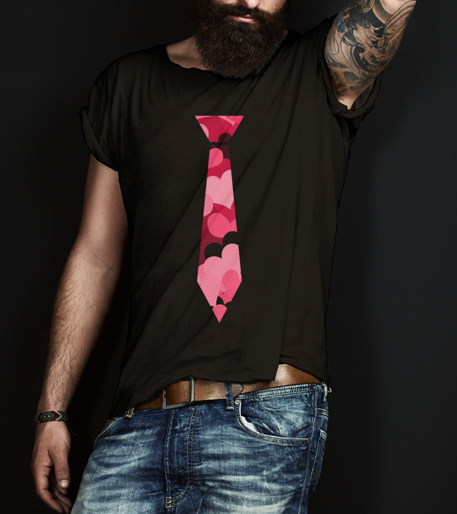 Awesome Red And Pink Heart Patterned Neck Tie T-Shirt