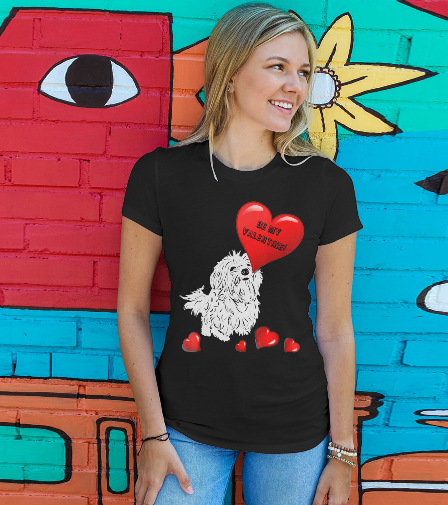 Be My Valentine Maltese Dogs In Love With Red Hearts T-Shirt