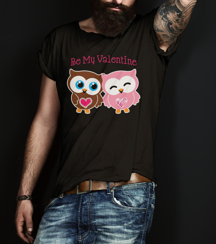 Be My Valentine Cute Valentines Day Heart Owls T-Shirt