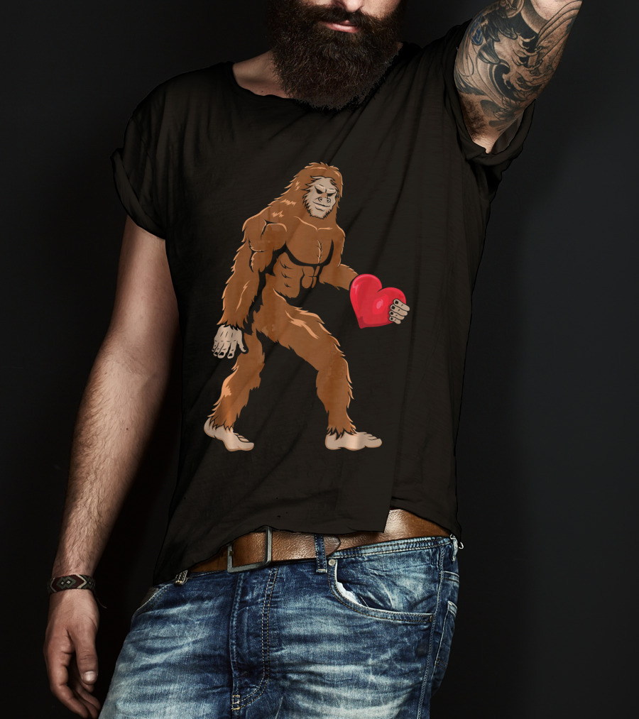 Bigfoot Holding Heart Sasquatch Valentines Day T-Shirt