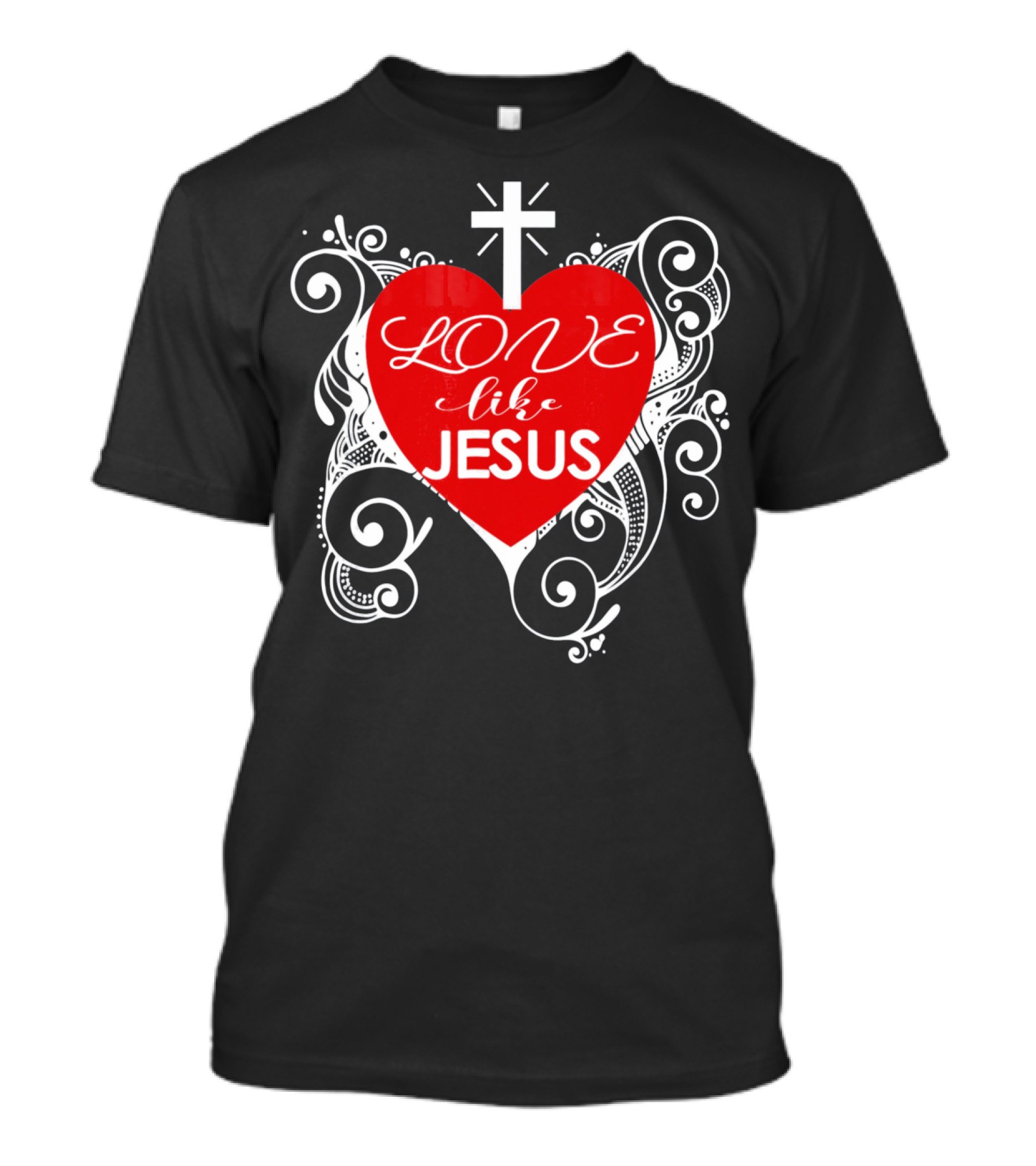 LOVE Like Jesus Christian Valentine Heart Cross Swirls T-Shirt