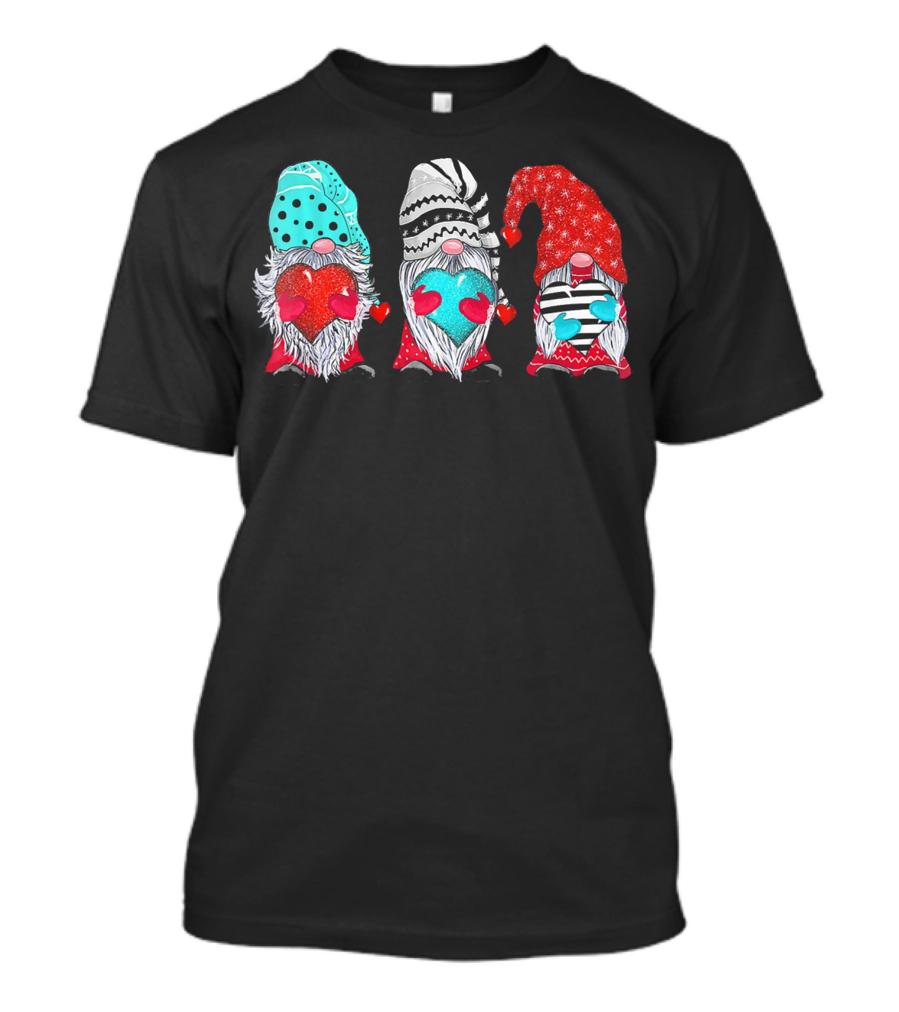 Couple Matching Outfit Gnomes Holding Hearts With Festive Hats T-Shirt