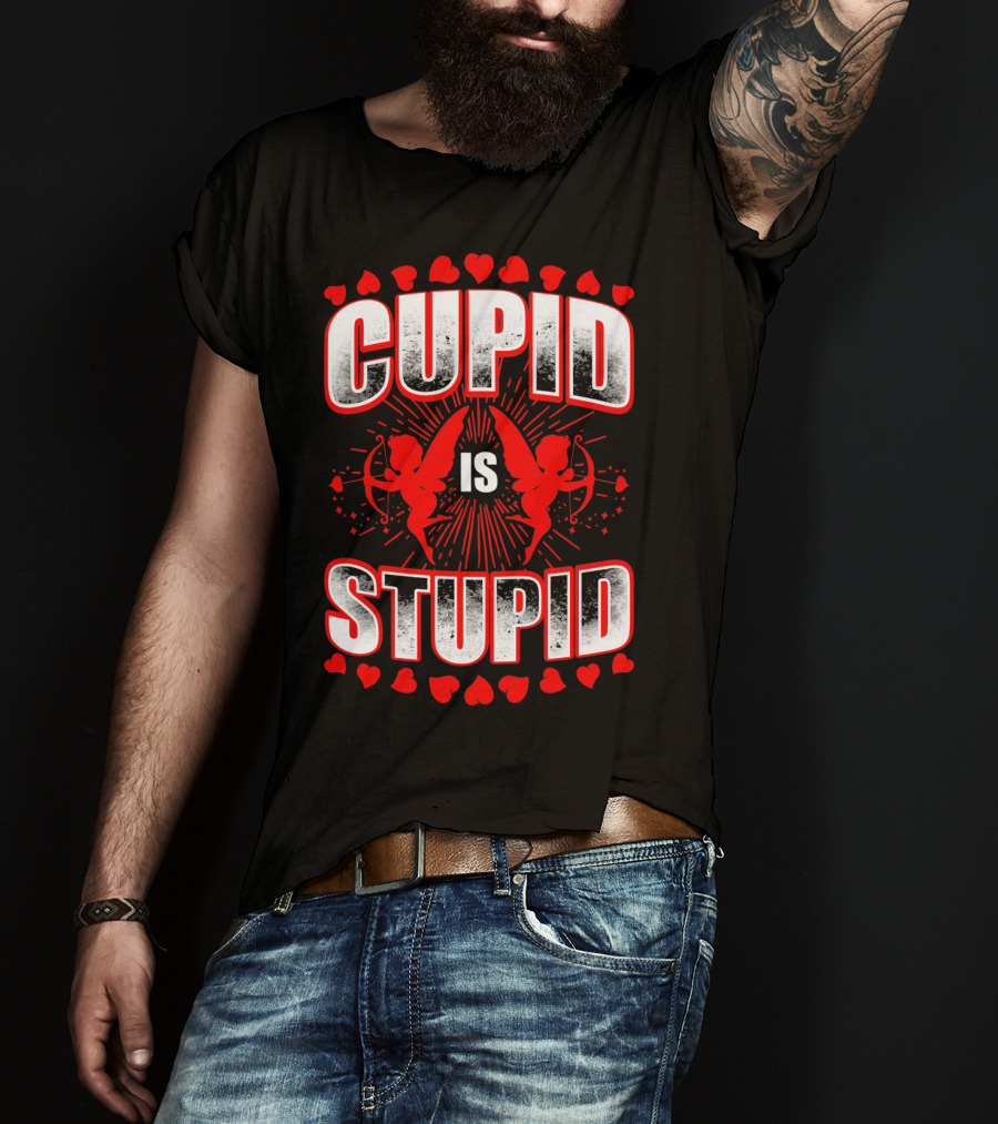 Cupid Is Stupid Anti Valentine Long With Heart And Cupid Graphics T-Shirt
