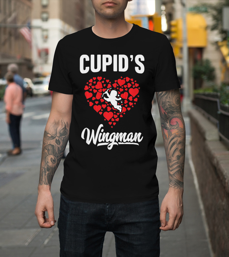 Cupid's Wingman Funny Kids Valentines Day Heart And Cherub T-Shirt