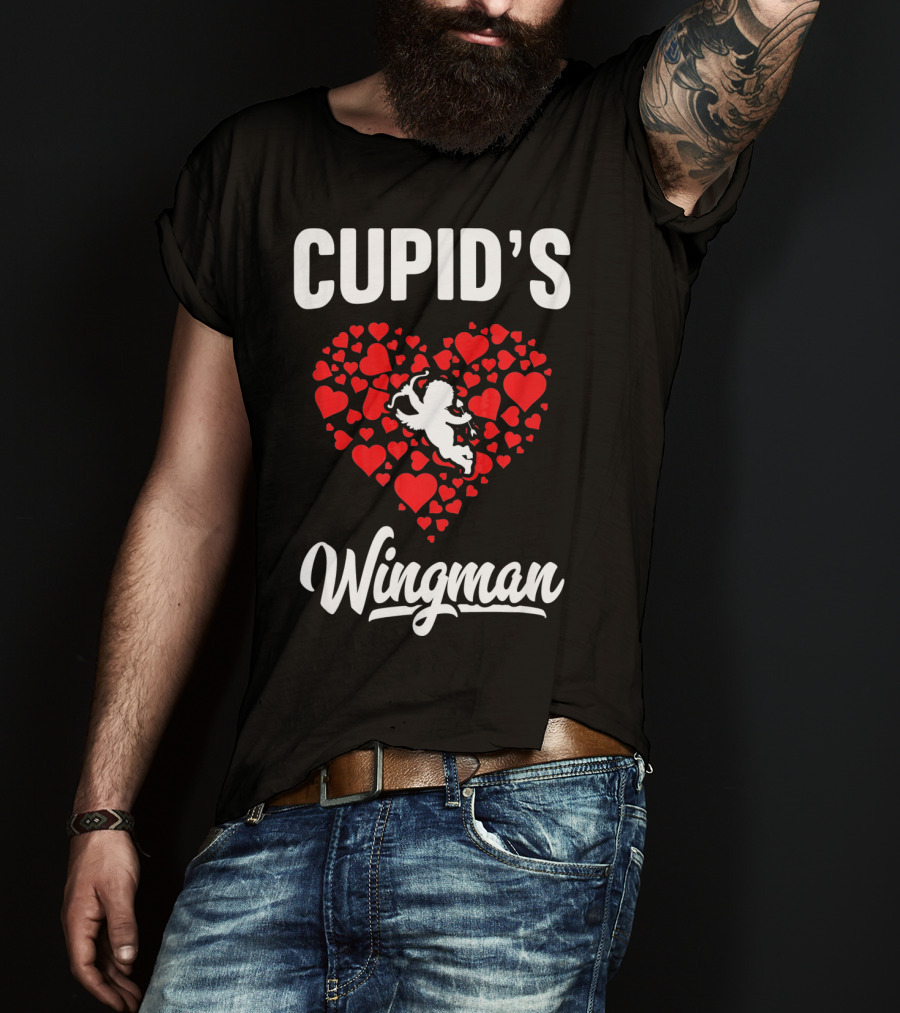 Cupid's Wingman Funny Kids Valentines Day Heart And Cherub T-Shirt