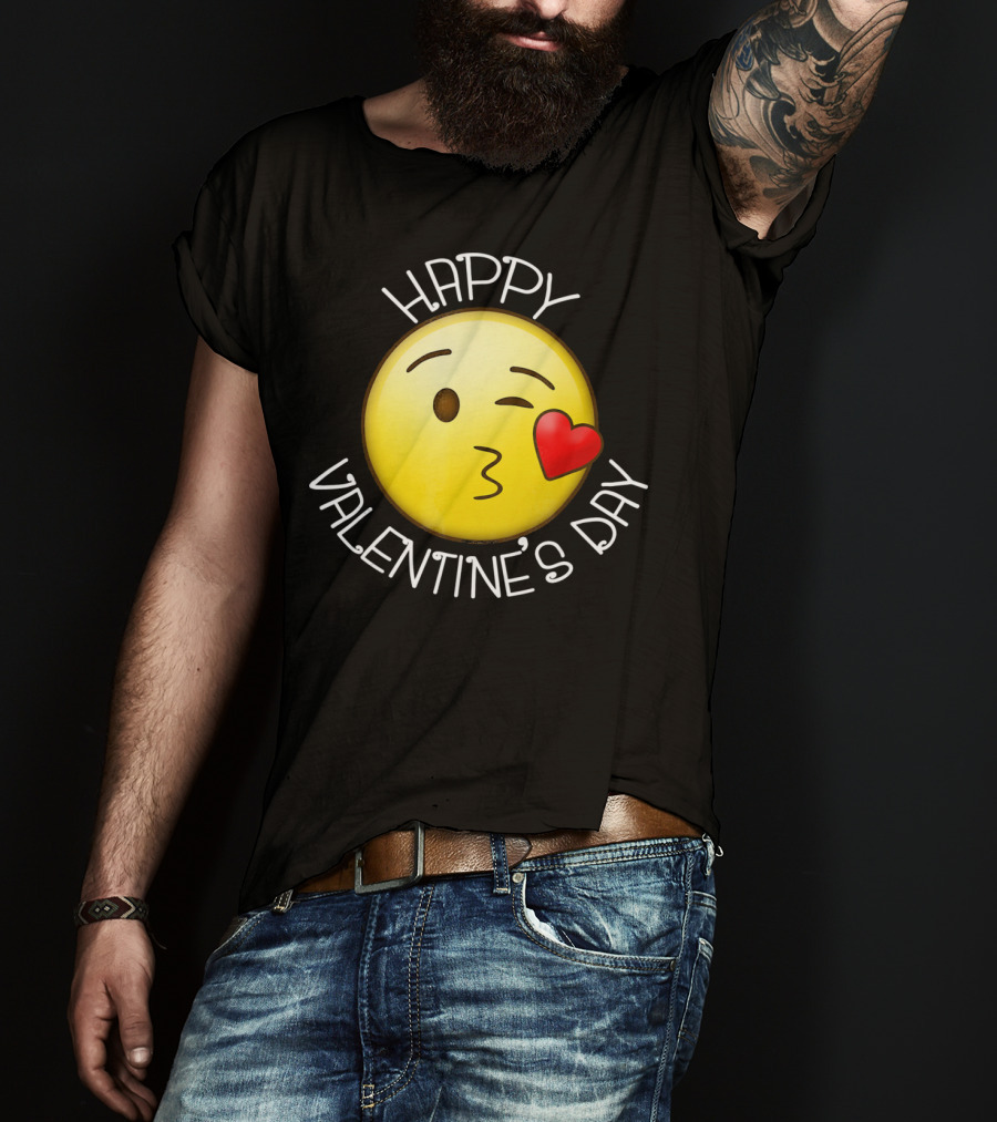 Happy Valentine's Day Cute Blow Kiss Heart Emoji Wink T-Shirt
