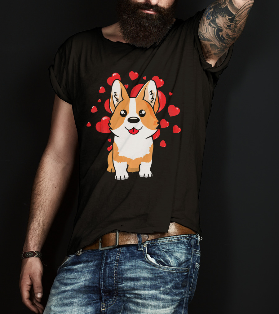Corgi With Love Hearts Valentines Day Cute Dog T-Shirt