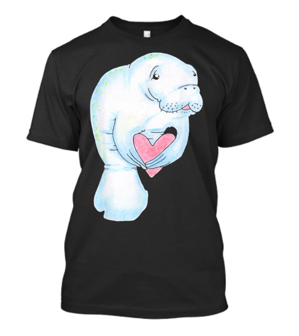 Manatee Holding Heart Valentines Day T-Shirt