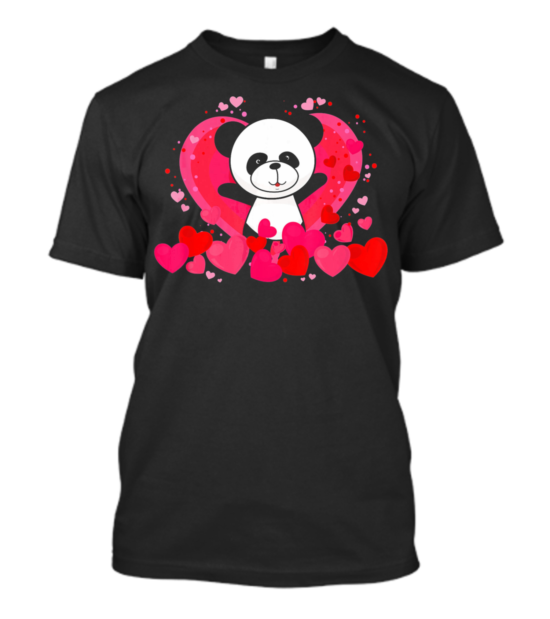 Cute Panda Surrounded By Pink And Red Hearts With Large Heart Background T-Shirt