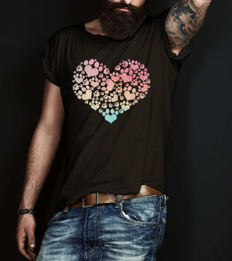 Valentine Heart Made Of Cute Dog Paw Prints T-Shirt