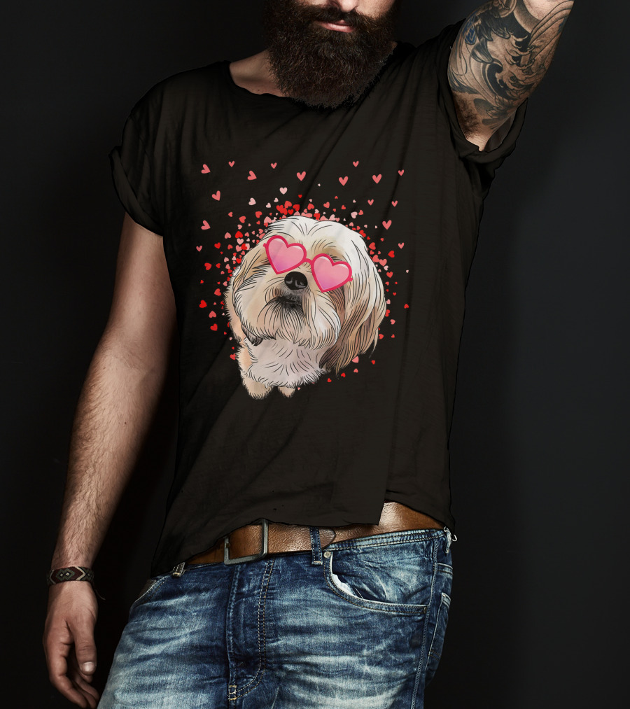 Cute Shih Tzu Heart Glasses Valentine's Day Hearts T-Shirt
