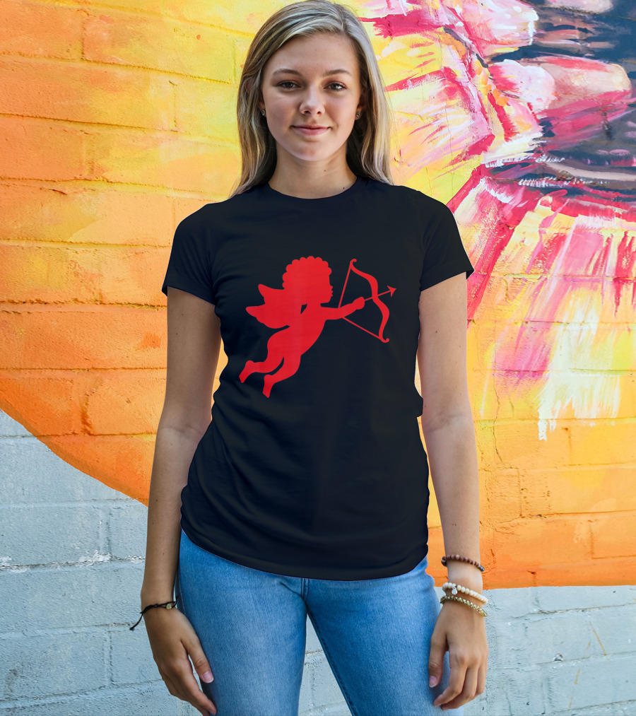 Valentine Cupid Arrow Silhouette In Red T-Shirt