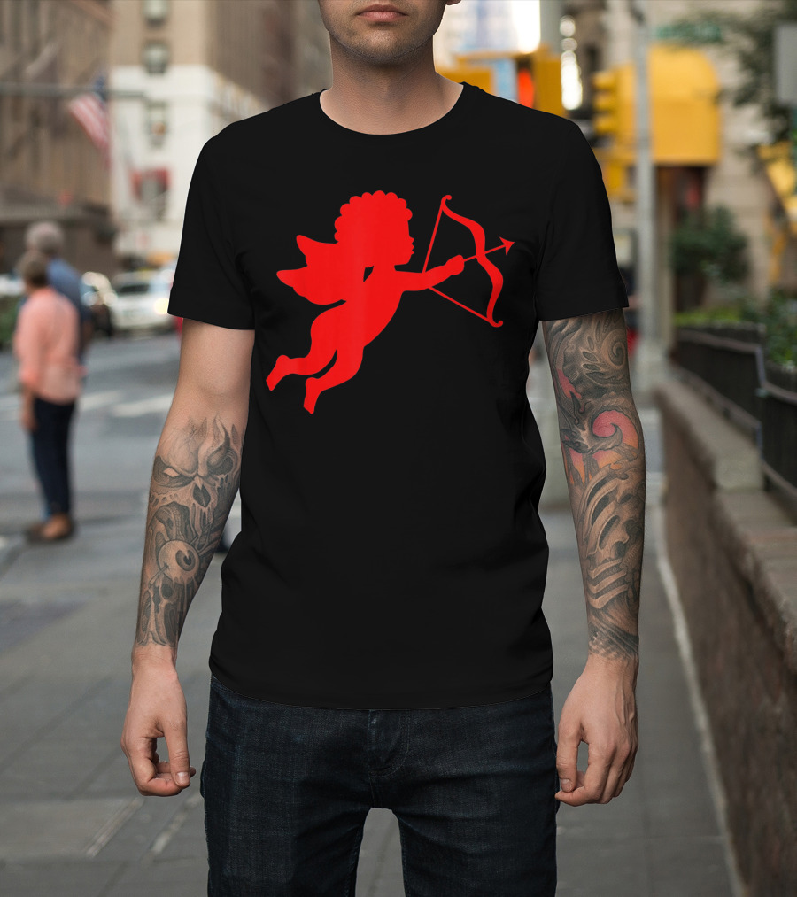 Valentine Cupid Arrow Silhouette in Red T-Shirt