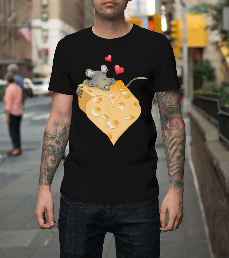 Cheesy Valentine Funny Dairy Heart Mouse Hugging Cheese T-Shirt