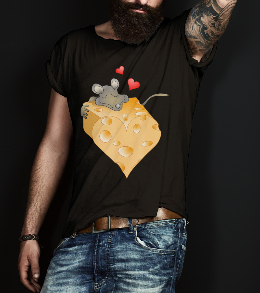 Cheesy Valentine Funny Dairy Heart Mouse Hugging Cheese T-Shirt