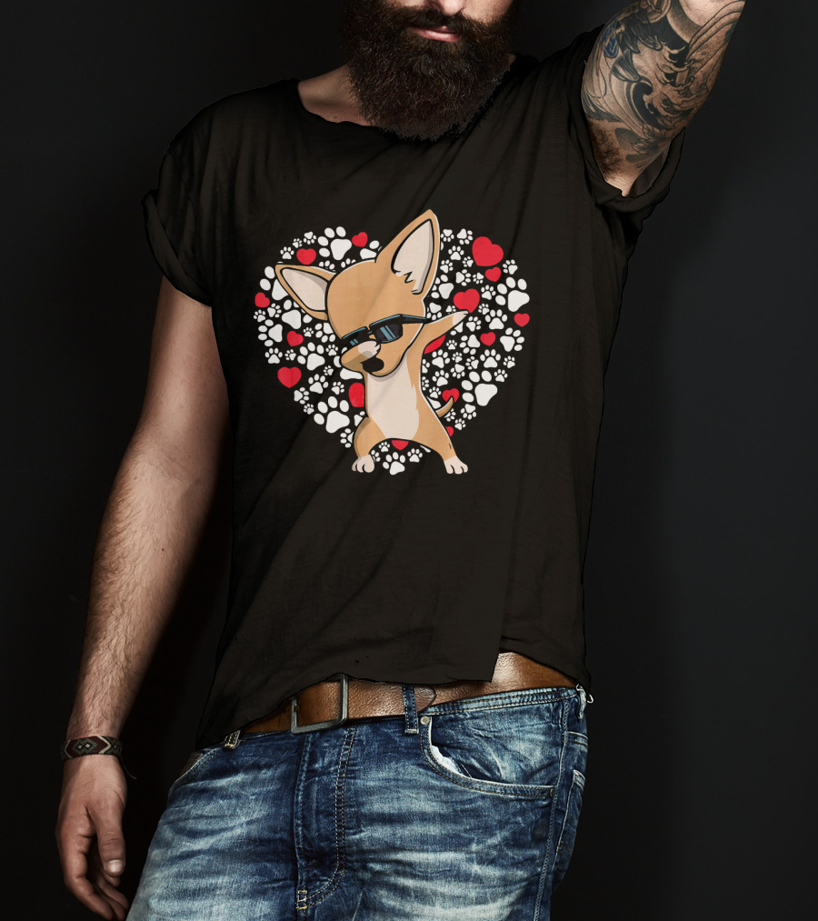 Chihuahua Dabbing Heart Paws Valentines Day Fun T-Shirt