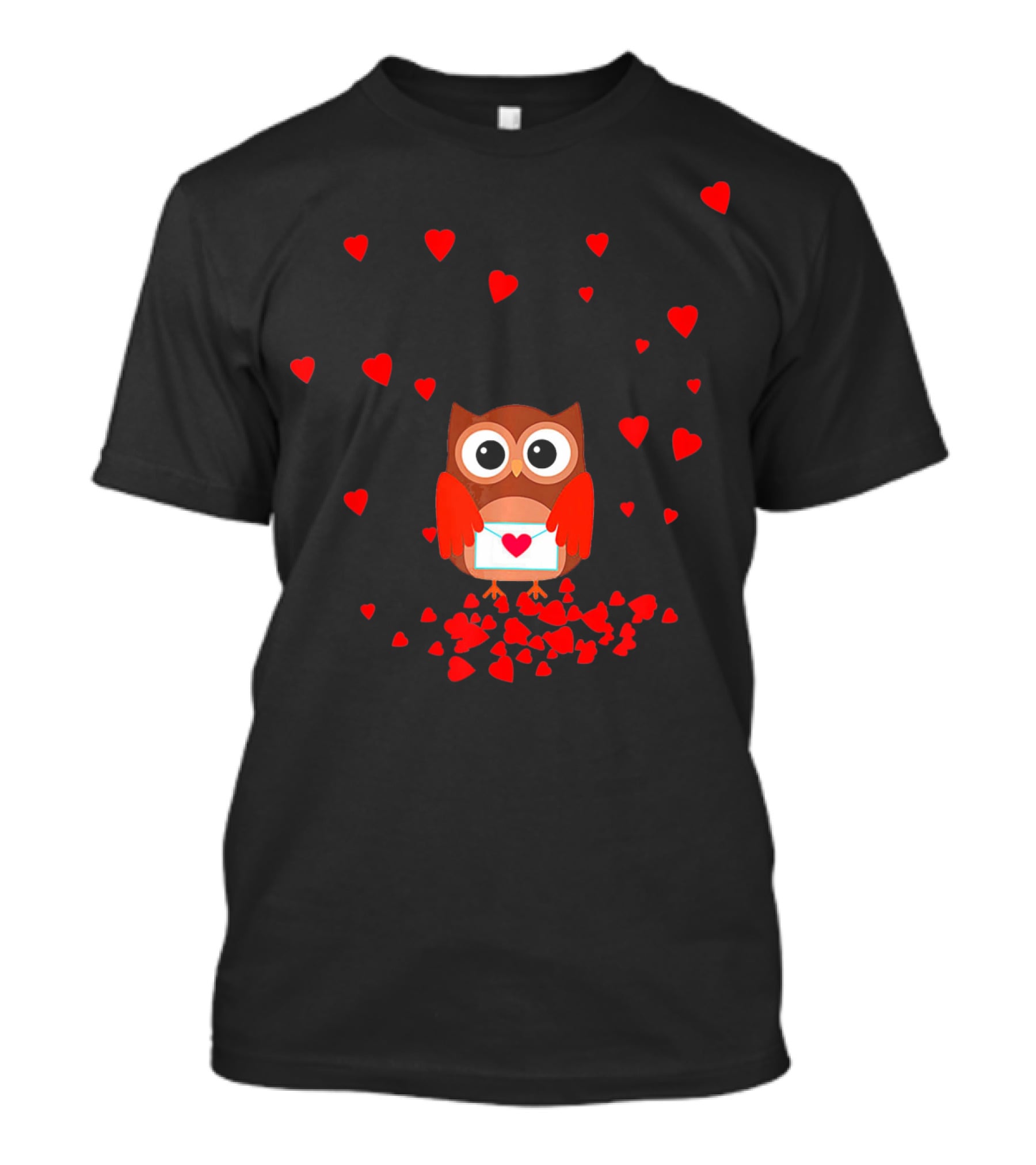 Valentine Owl Holding Love Letter Surrounded By Hearts T-Shirt