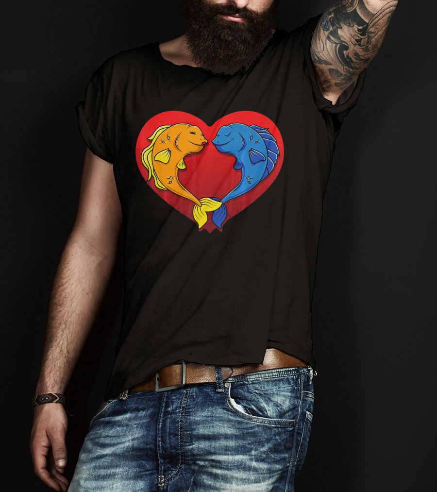 Cute Valentines Day Fish In Heart Fishing T-Shirt