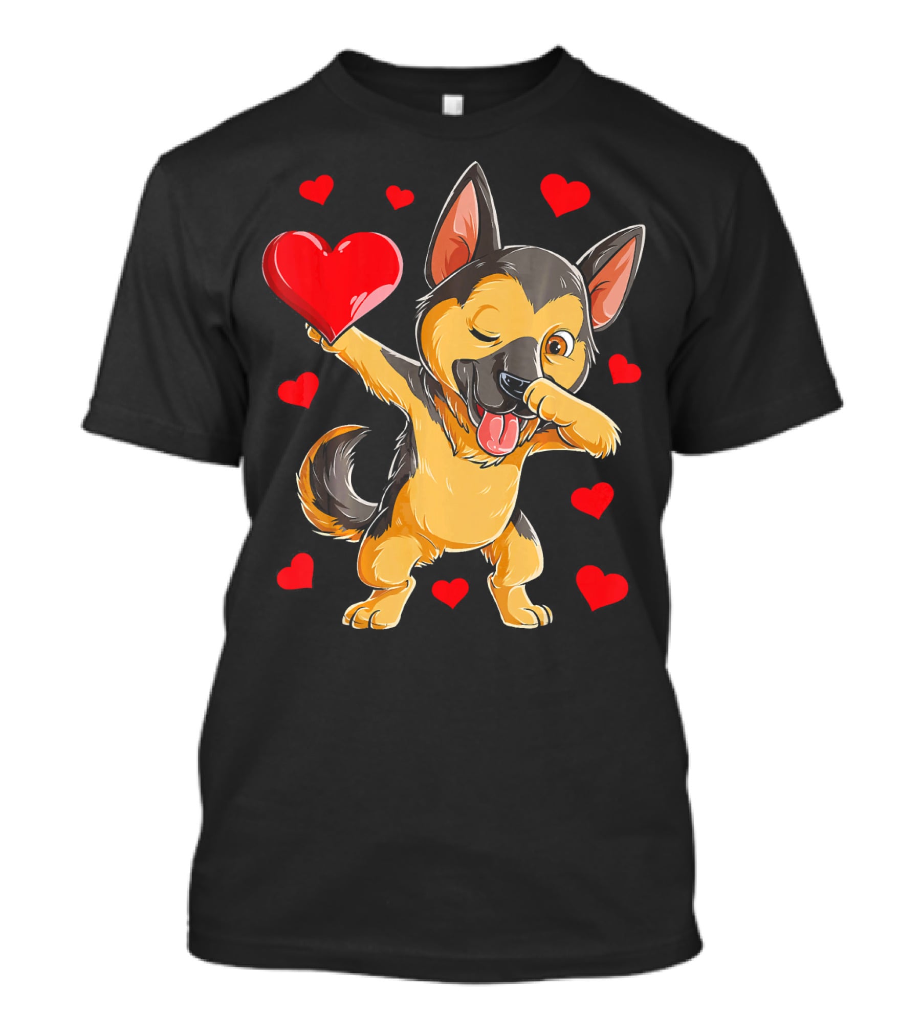 Dabbing German Shepherd Holding Heart Surrounded By Red Valentines Hearts T-Shirt