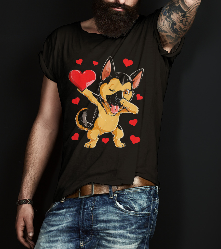 Valentines Day Dabbing German Shepherd With Hearts T-Shirt