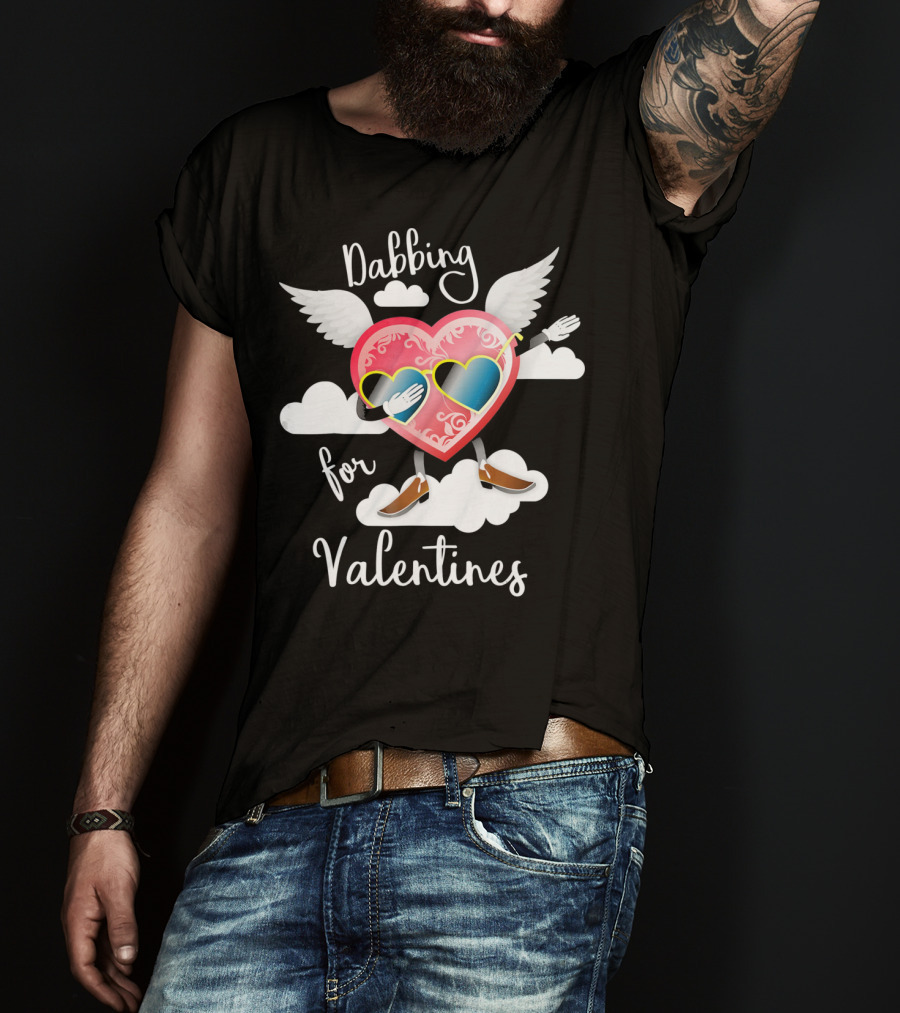 Dabbing Heart With Wings And Clouds For Valentines Kids Day T-Shirt