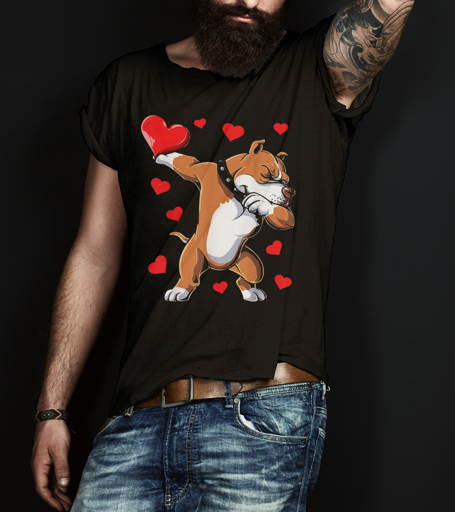Valentines Day Dabbing Pit Bull With Hearts T-Shirt