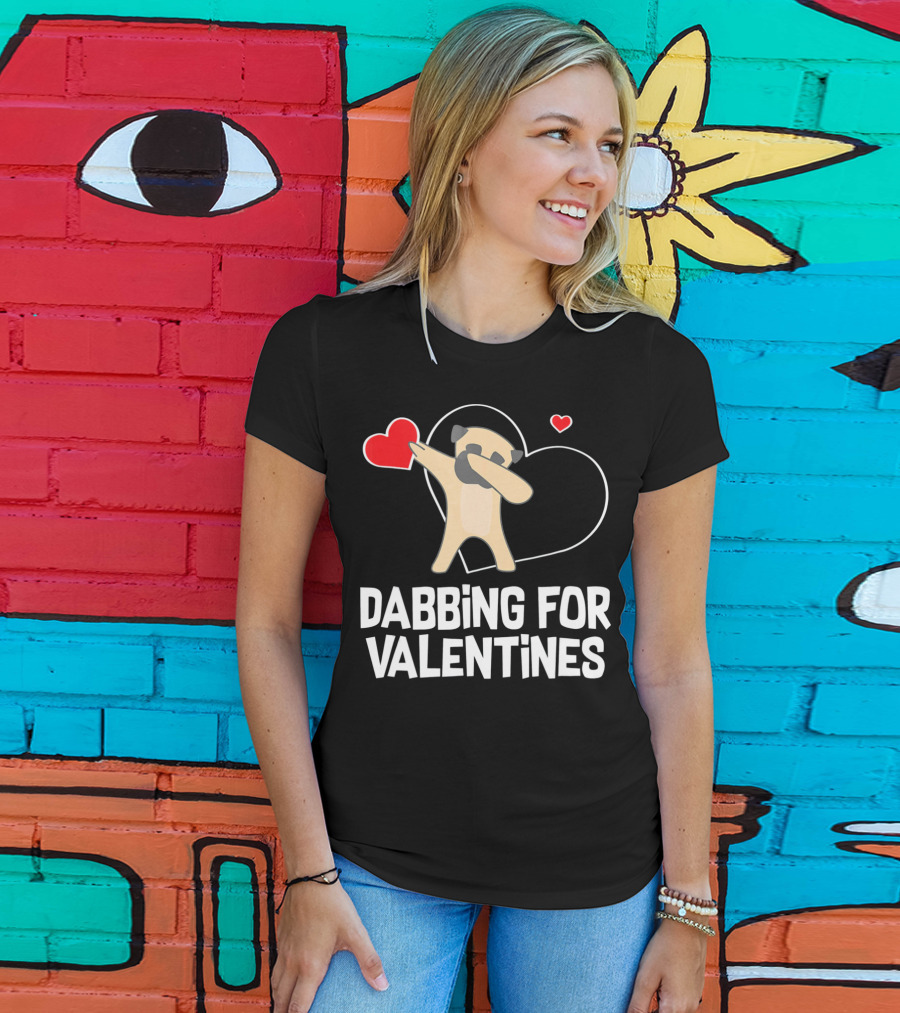 Dabbing Pug For Valentines Hearts Cute T-Shirt