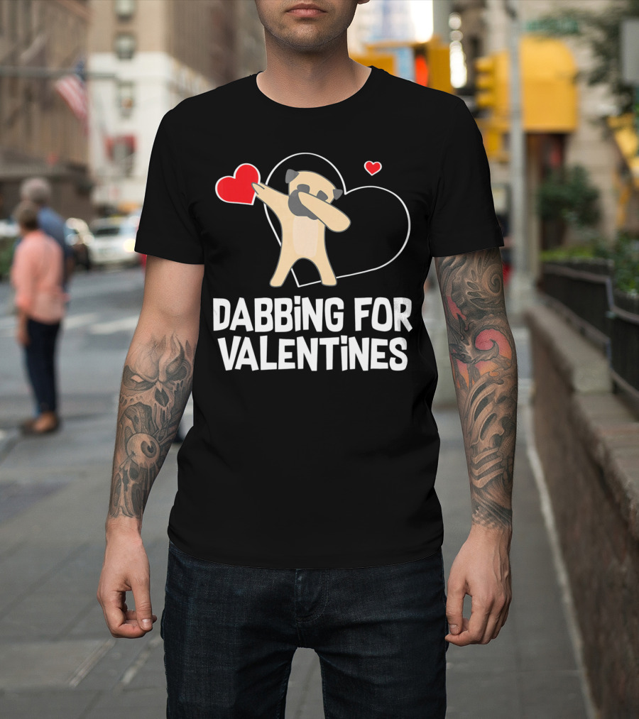 Dabbing Pug For Valentines Hearts Cute T-Shirt