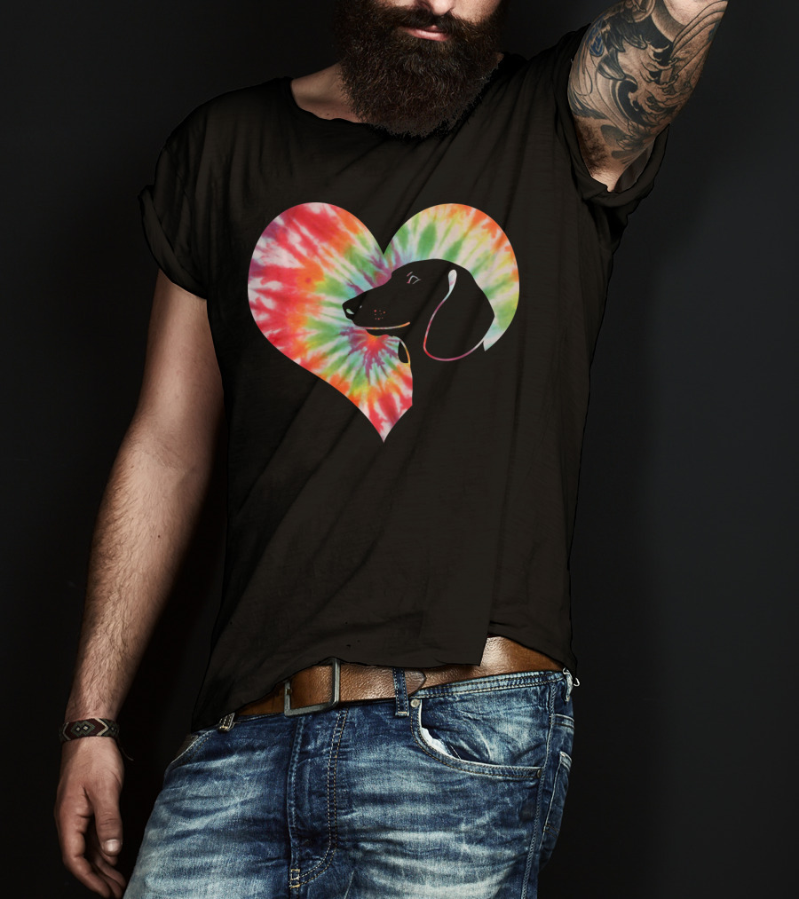 Dachshund Dog Heart Tie Dye Valentines T-Shirt