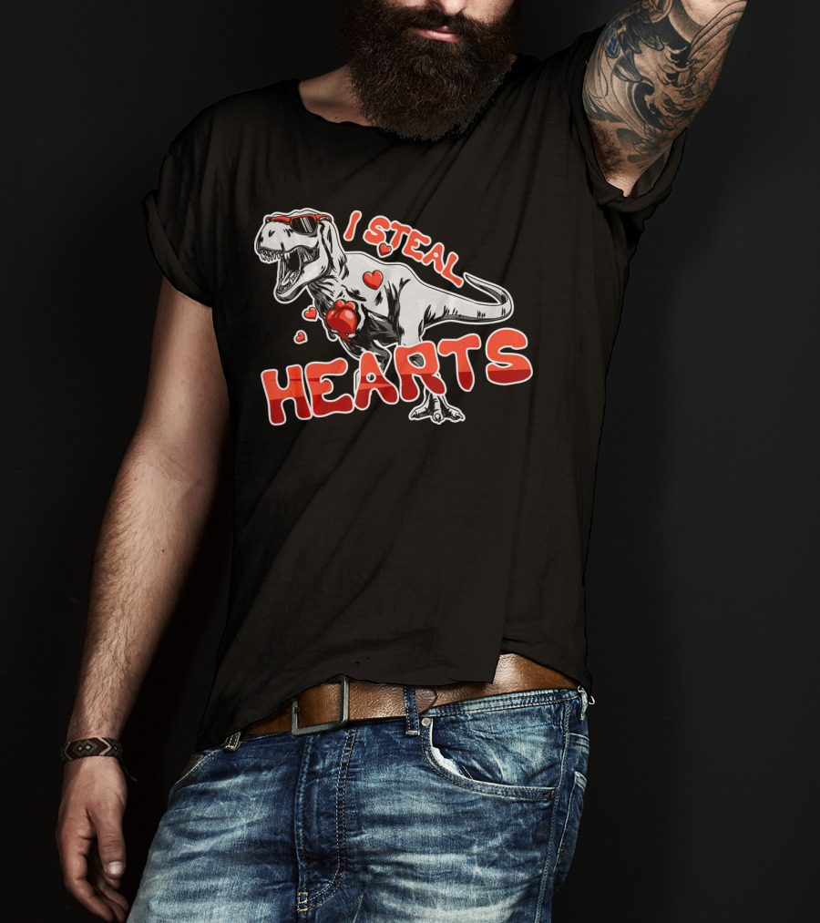 Dinosaur I Steal Hearts Valentine T-Shirt