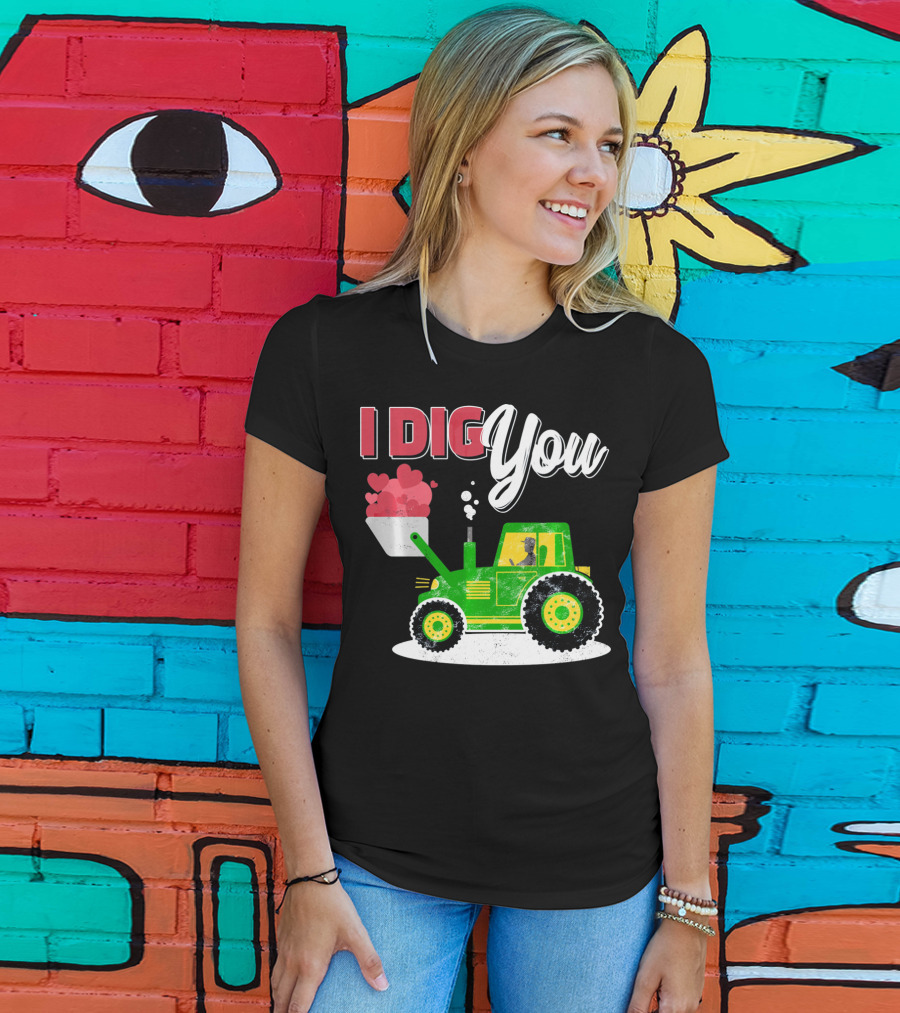 I Dig You Farmer Valentine's Day Tractor Hearts T-Shirt