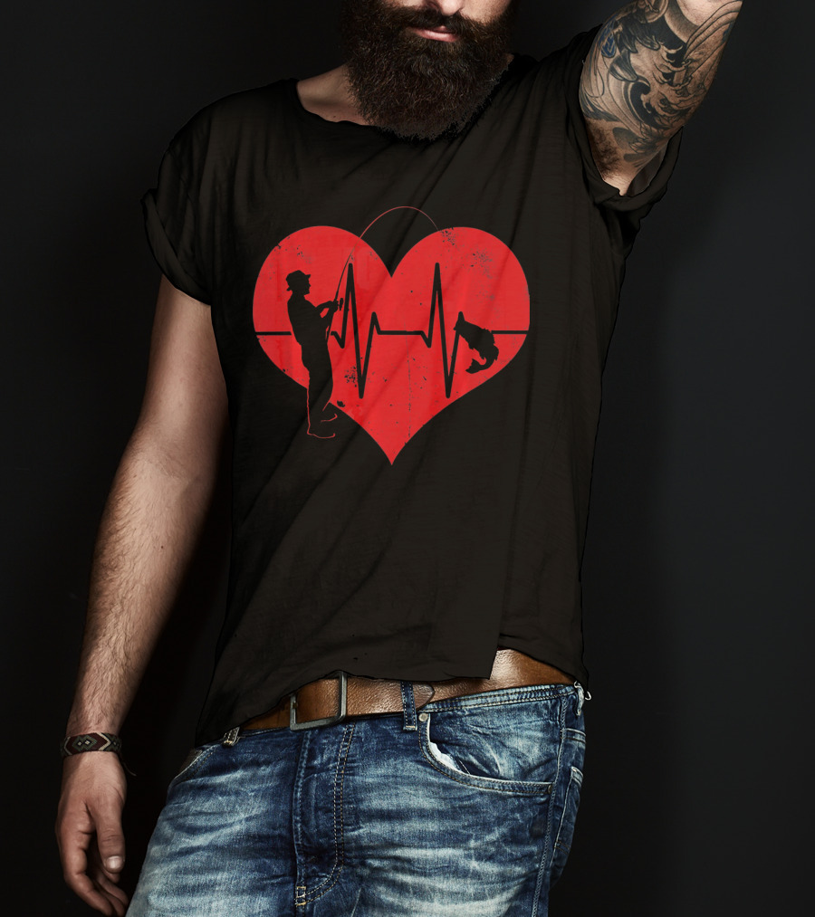Fishing Heartbeat Valentines Day Heart Fisherman T-Shirt