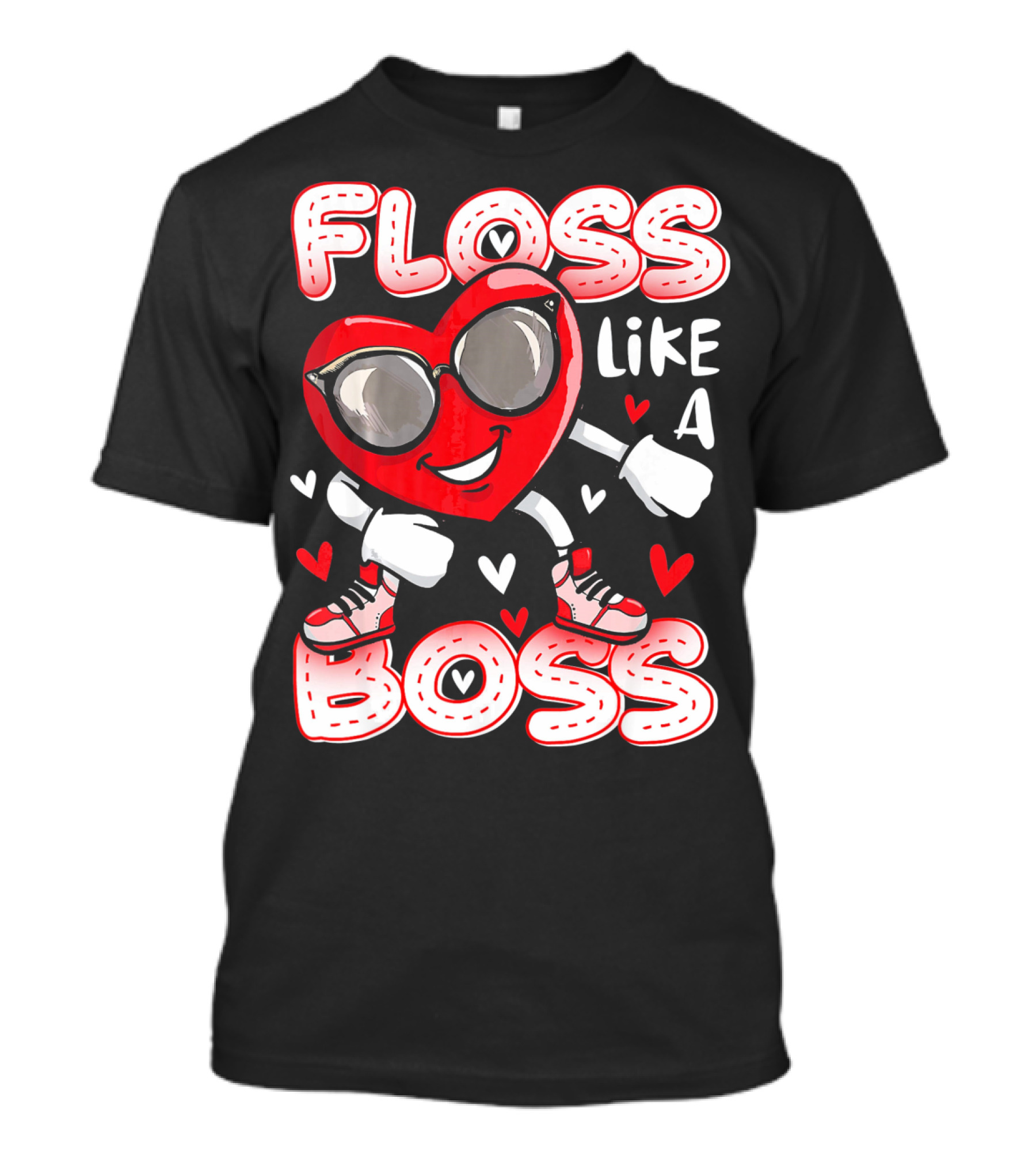 Floss Like A Boss Dancing Heart Sunglasses Valentines Fun T-Shirt