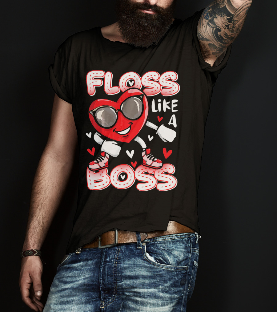 Floss Like A Boss Dancing Heart Sunglasses Valentines Fun T-Shirt