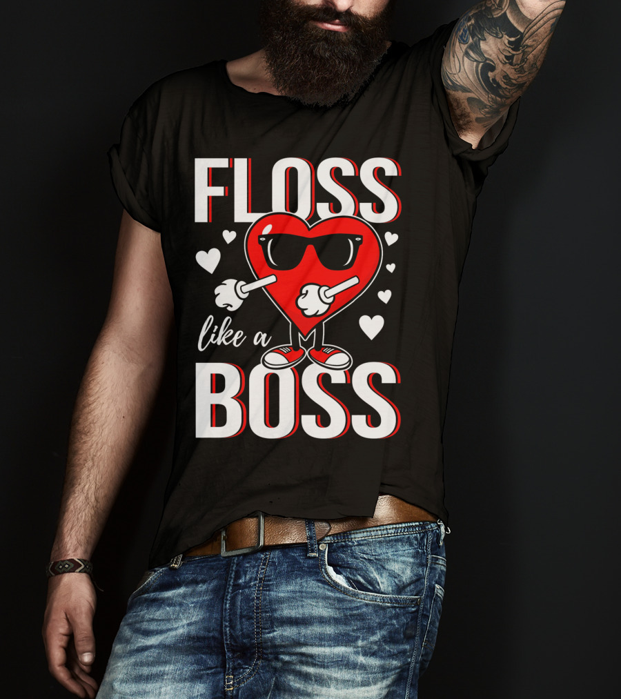 Floss Like A Boss Valentines Heart With Sunglasses T-Shirt