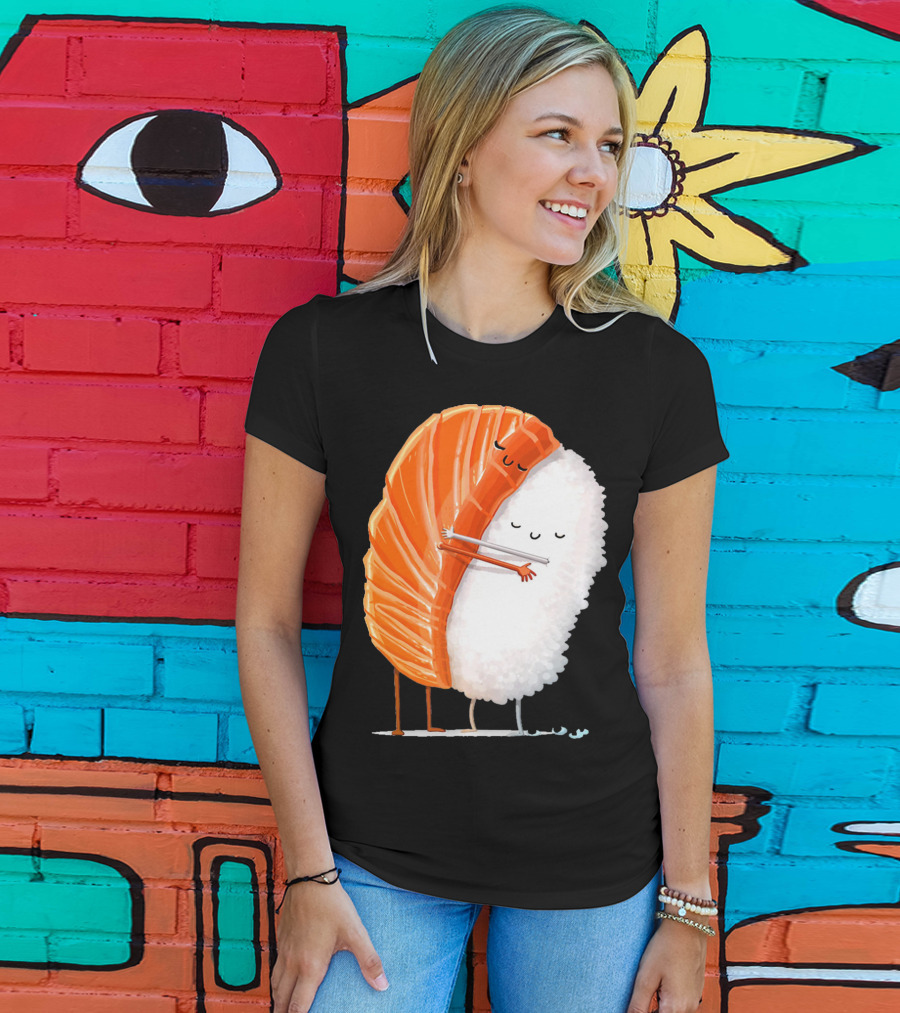 Cute Sushi Couple Embrace Valentine Hug T-Shirt