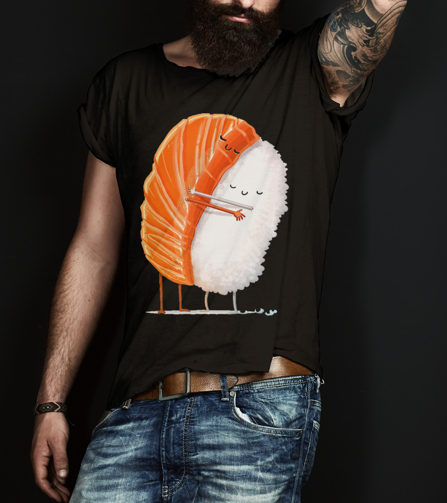 Cute Sushi Couple Embrace Valentine Hug T-Shirt